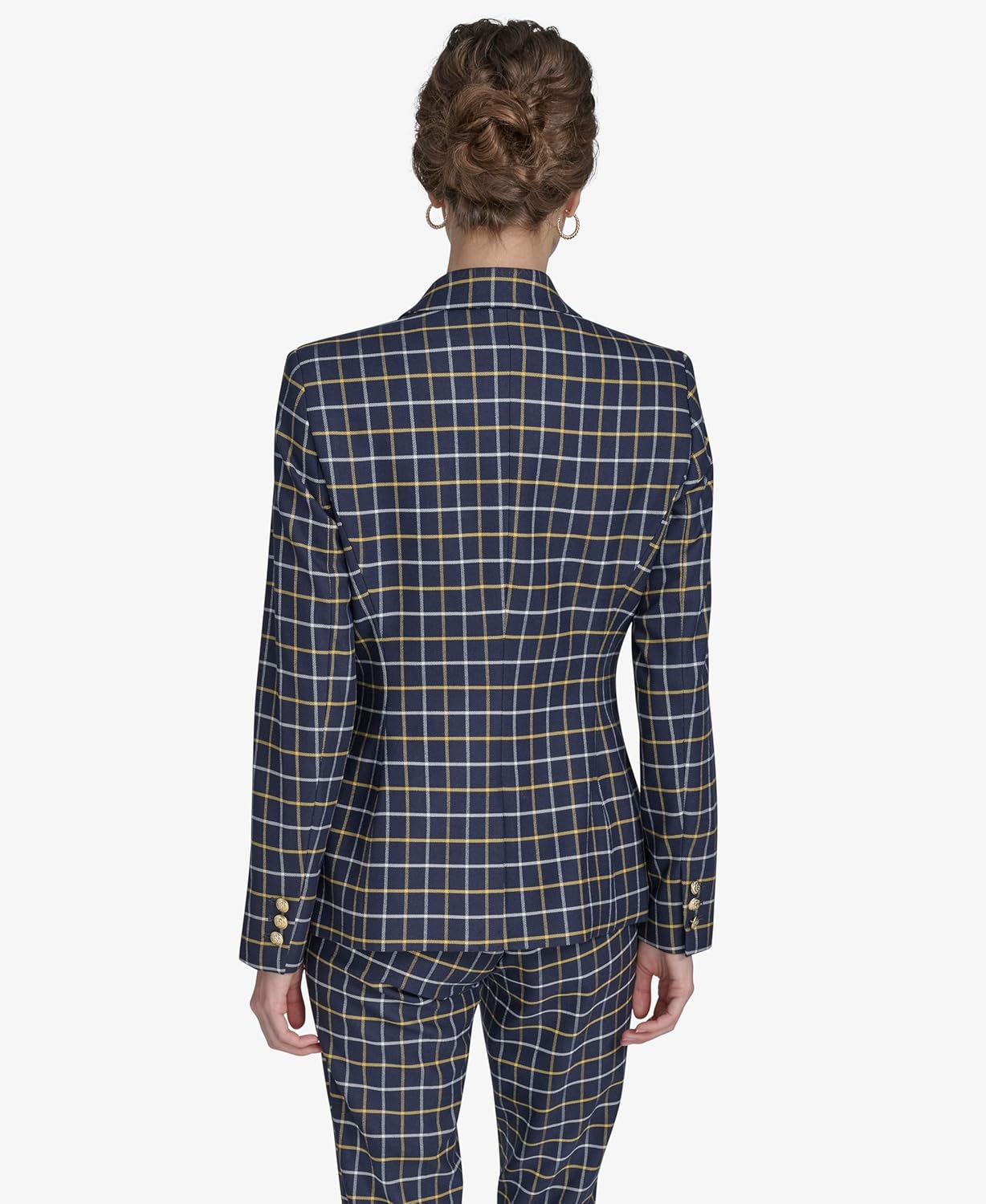 Женский блейзер Tommy Hilfiger в тонкую полоску с рукавами-фонариками, Checker Midnight Multi — фото 2