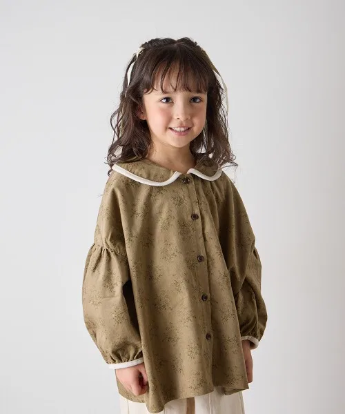 Детская хлопковая блузка с цветочным принтом Riziere оливковая