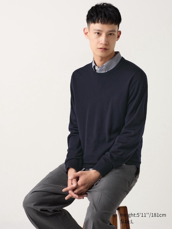 

Джемпер с круглым вырезом из мериноса Uniqlo, синий