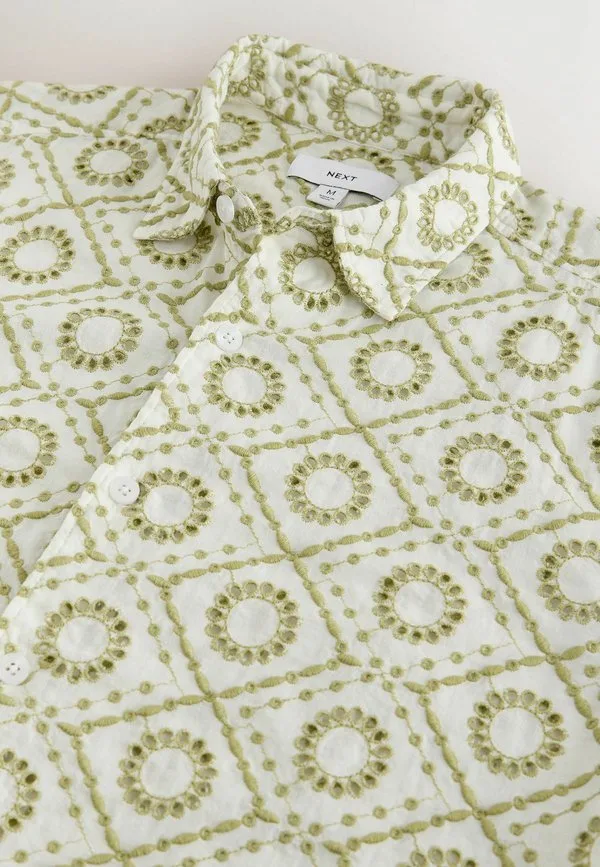 Рубашка с коротким рукавом и текстурированной вышивкой, стандартного кроя Next, Green Broderie — фото 2