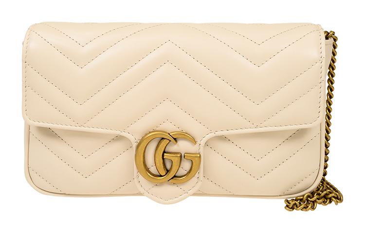 

GG Marmont Кожаная 2-в-1 Комбинированная Сумка Плечевая Сумка Нагрудная Миниатюрная Женская Белая/Черная GUCCI