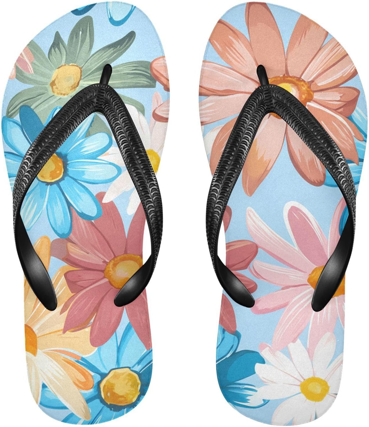 

Цветные сланцы с изображением ромашек, синие пляжные шлепанцы, резиновые нескользящие летние тапочки для женщин и мужчин Sinestour