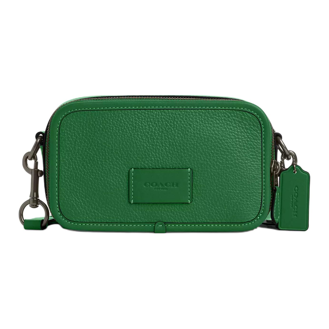 

COACH Кожаная наплечная сумка Уайатт Пиббл для мужчин Зелёная