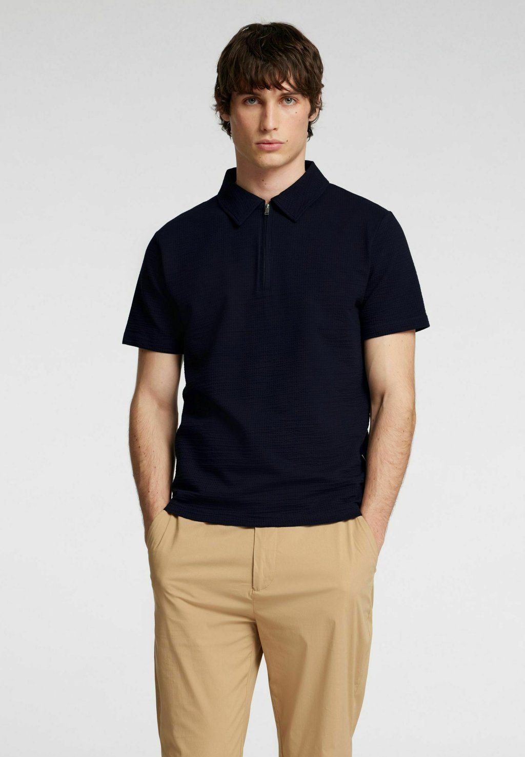 

Поло SLHSANDER SEERSUCKER ZIP Selected Homme, темно-синий