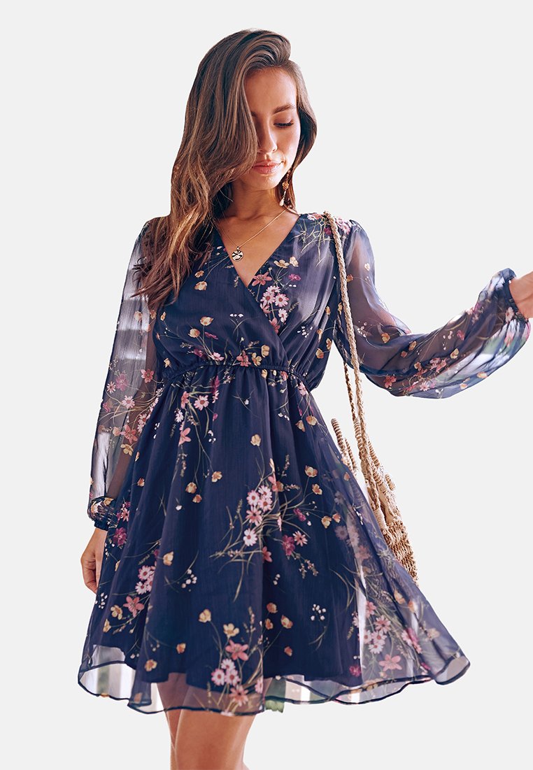 

Повседневное платье SLIGHTLY SHEER FLORAL SHORT DRESS Cupshe, синий