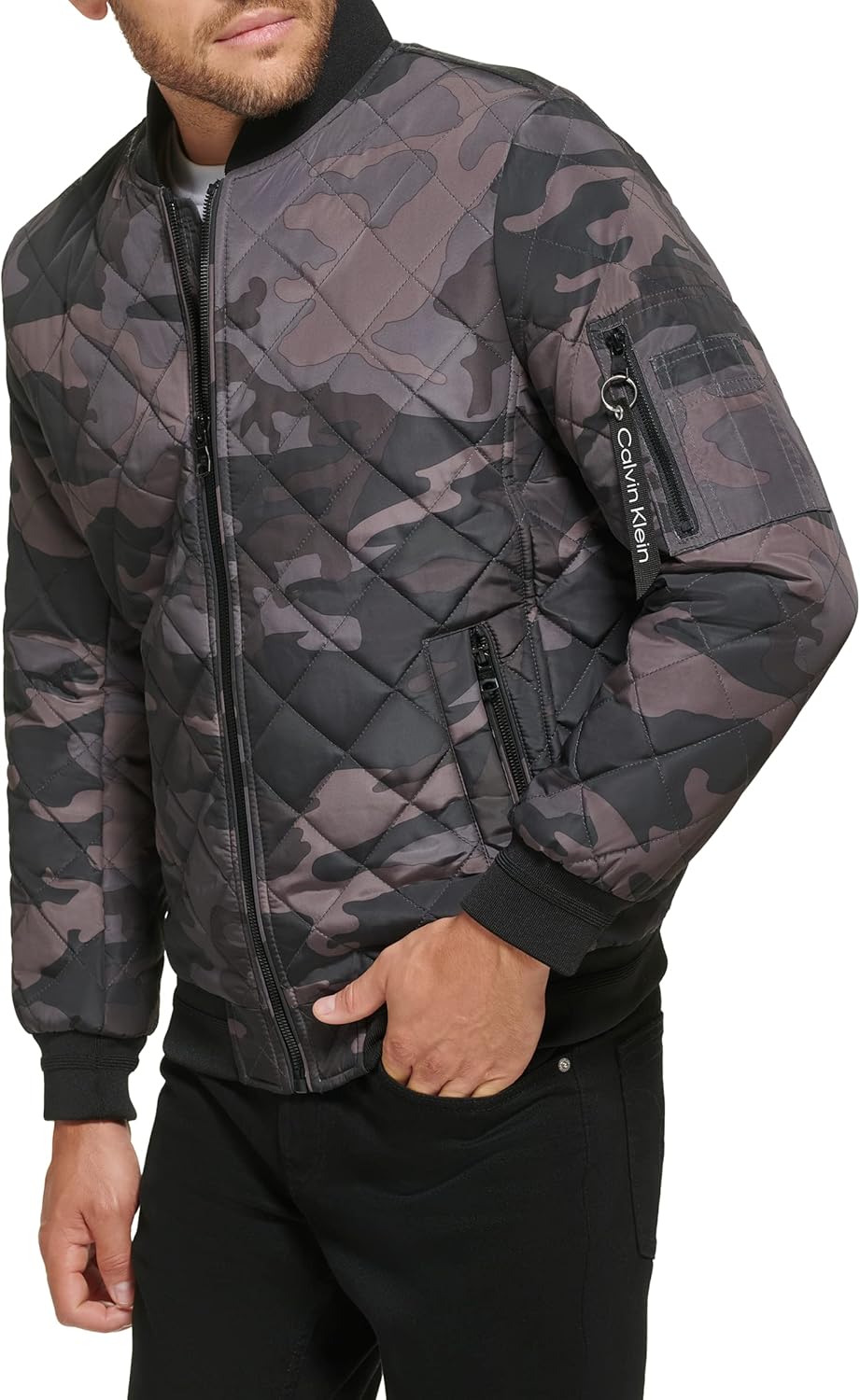Мужская стеганая летная куртка Calvin Klein с молнией, Black Camo — фото 3