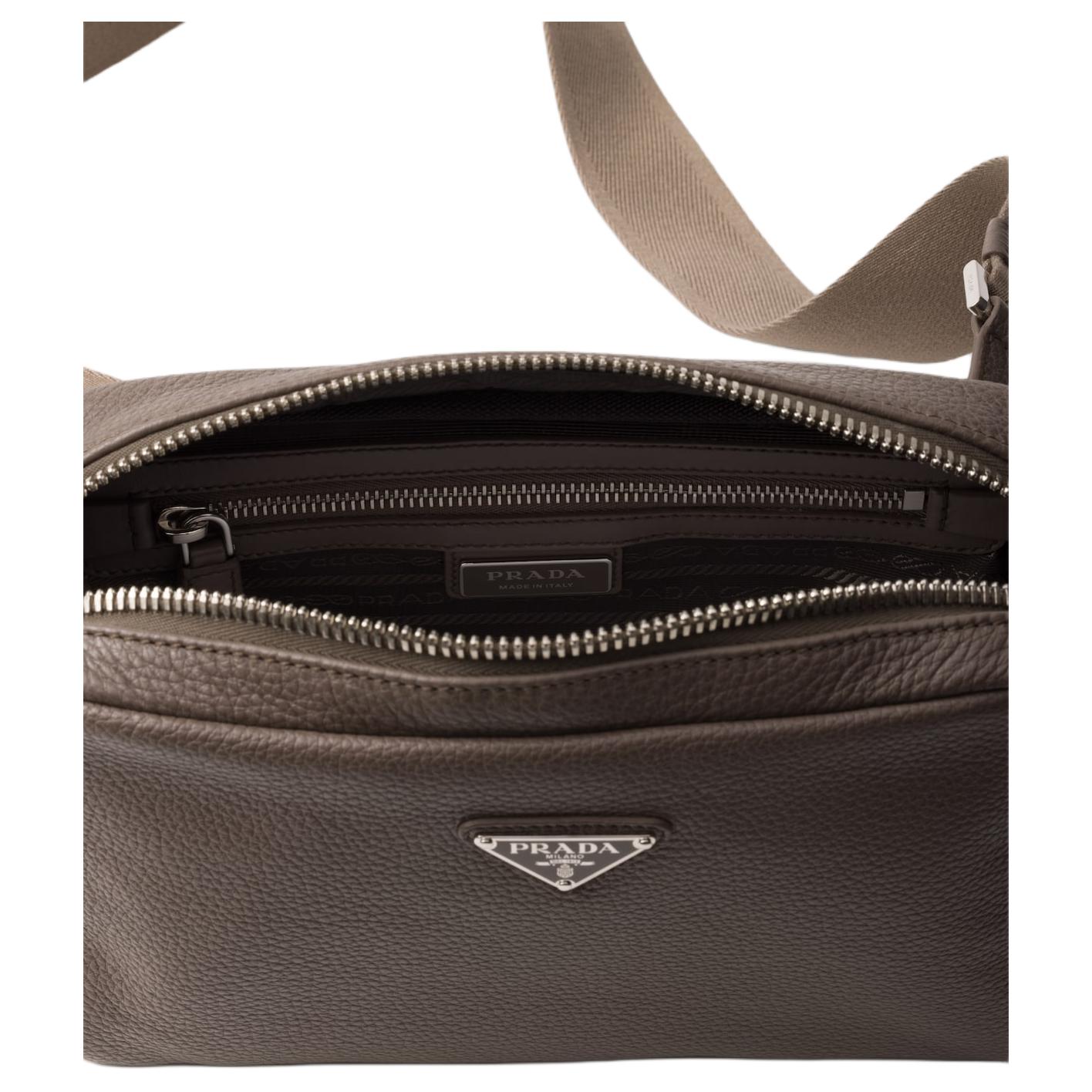 Кожаная сумка кроссбоди, плечевая сумка Men's Bamboo Gray PRADA — фото 4