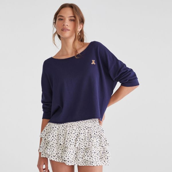 

Вышитый свитер с косой горловиной для юниоров Aeropostale, синий
