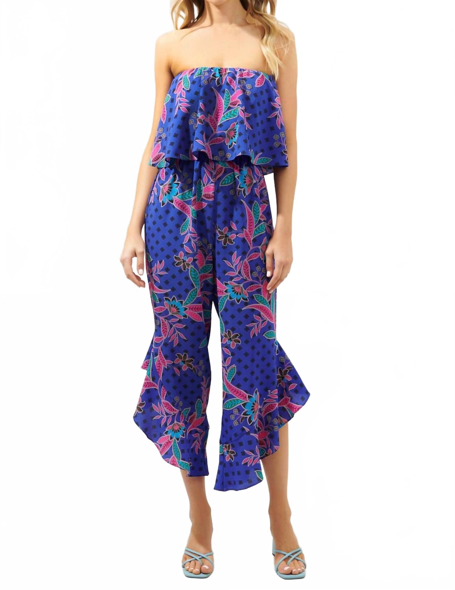 

Rayanne Lanah комбинезон без бретелей с рюшами в цвете магента-мульти SUGARLIPS