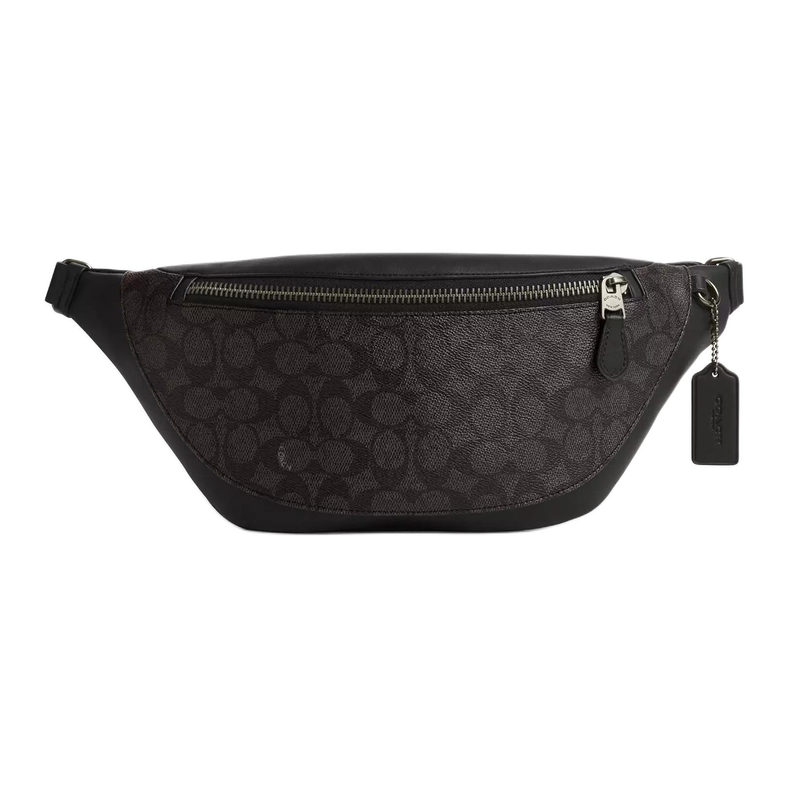 

COACH Кожаная поясная сумка Уоррен крупная мужская грецкий орех и черный