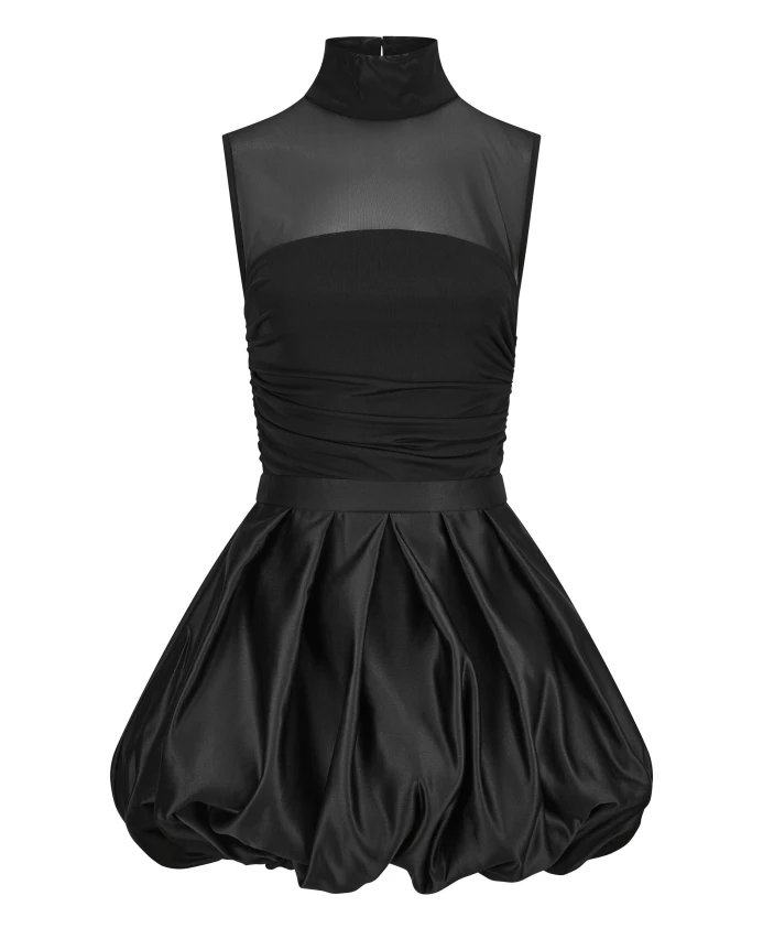 

Черное атласное платье с сетчатой вставкой Nicowa, черный