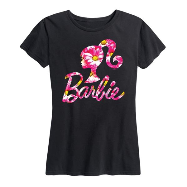 

Женская футболка с логотипом и розовым рисунком ромашек Barbie, черный