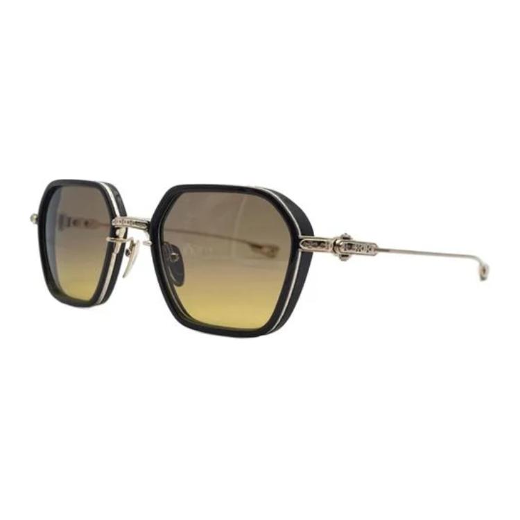 Солнцезащитные очки мужские, 925 Sterling Silver, Titanium Gold Plated, Irregular Shape Chrome Hearts, коричневый — фото 3