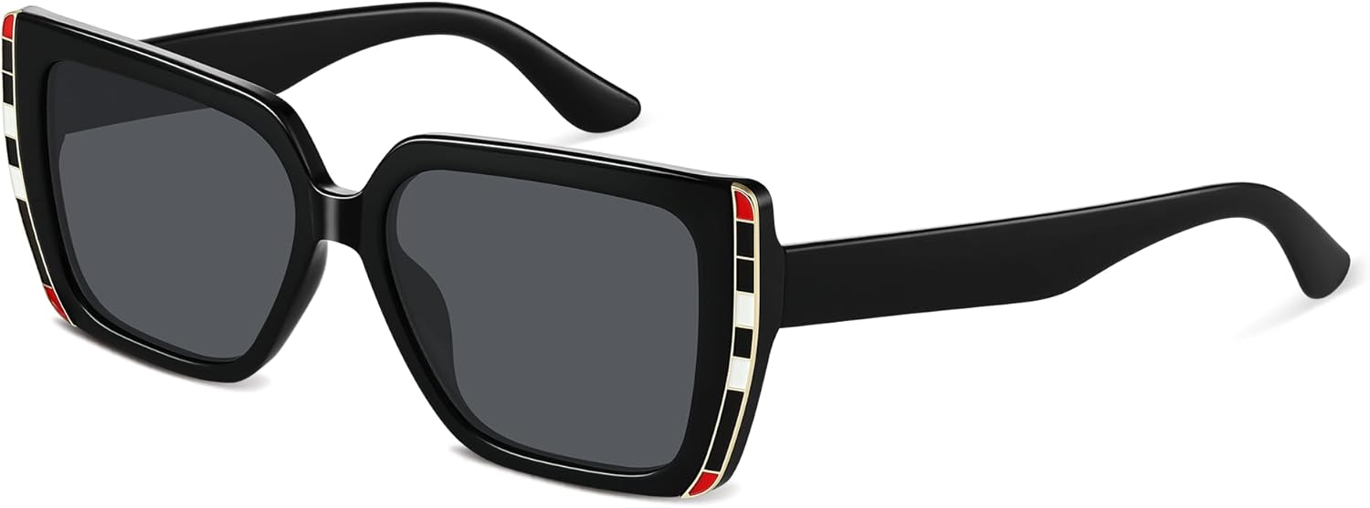 

Крупные квадратные солнцезащитные очки для женщин. Модные дизайнерские женские солнцезащитные очки с защитой от УФ-излучения. Большая оправа Foliful, A01-black/Gray Lens