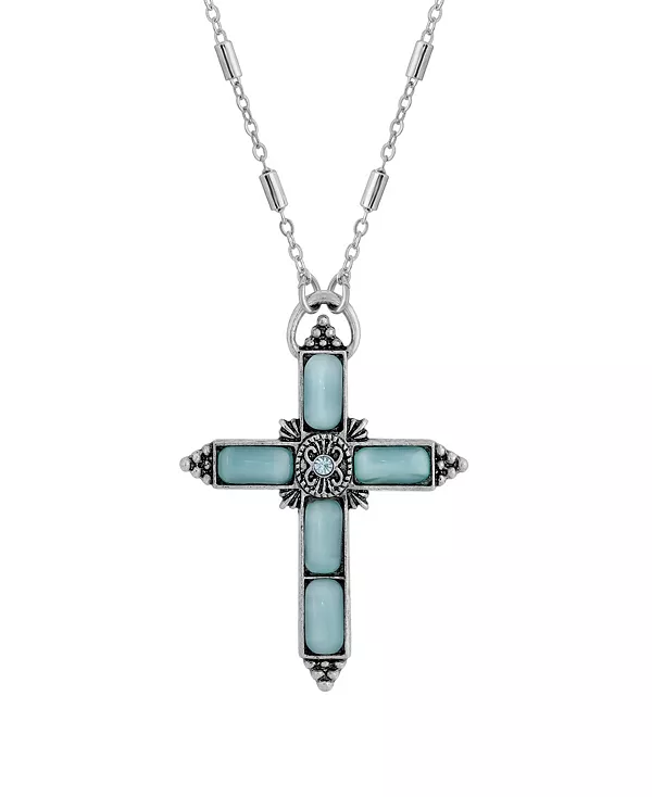 

Серебристое ожерелье с крестом из аквамаринового лунного камня и аквамаринового кристалла, 20 дюймов 2028, green