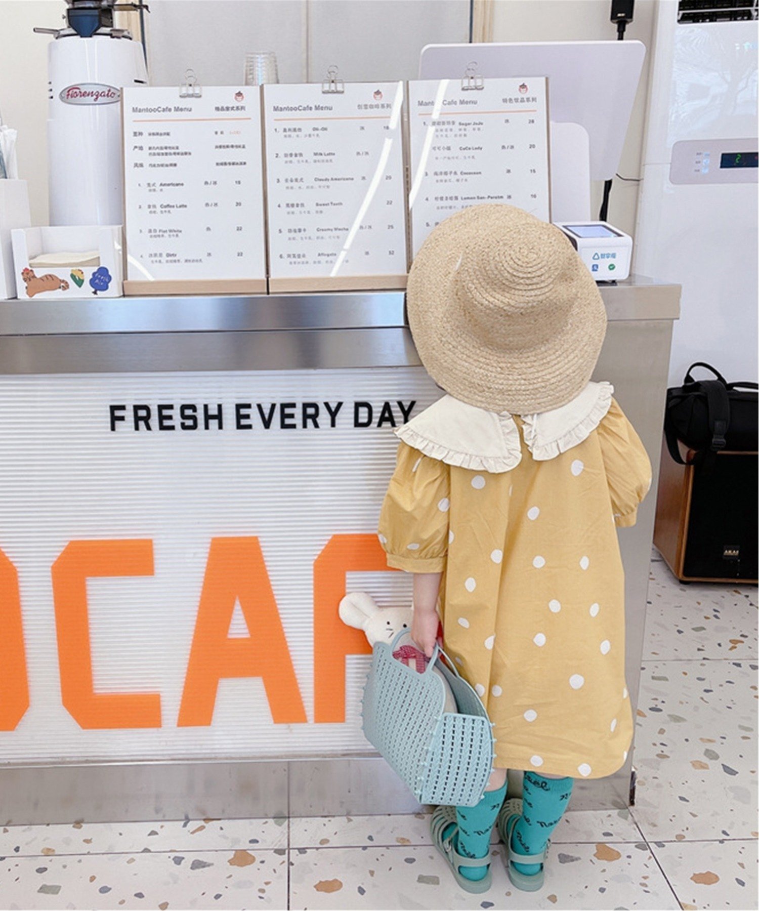Платье в горошек с большим воротником, подобранное по цвету Aimoha Kids, Yellow — фото 3