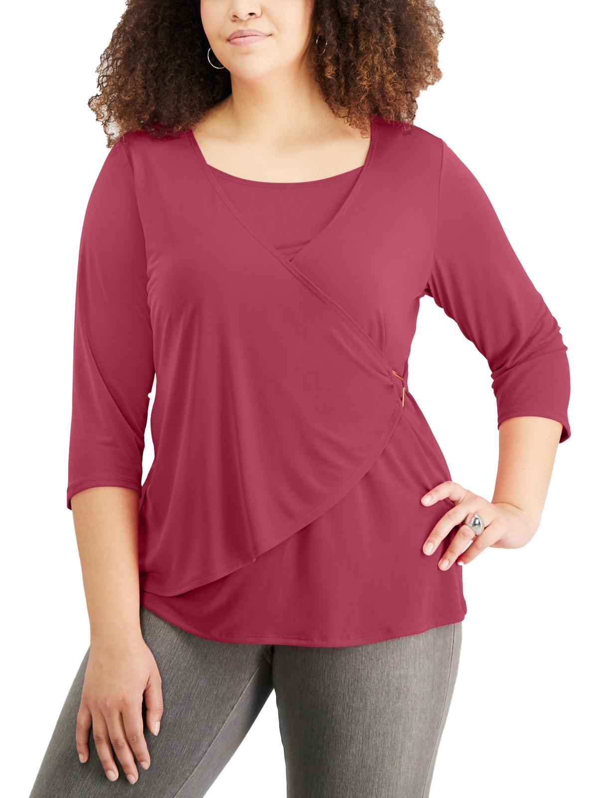 

Плюс женский топ-обертка 2-в-1 с боковым кольцом NY Collection, цвет magenta