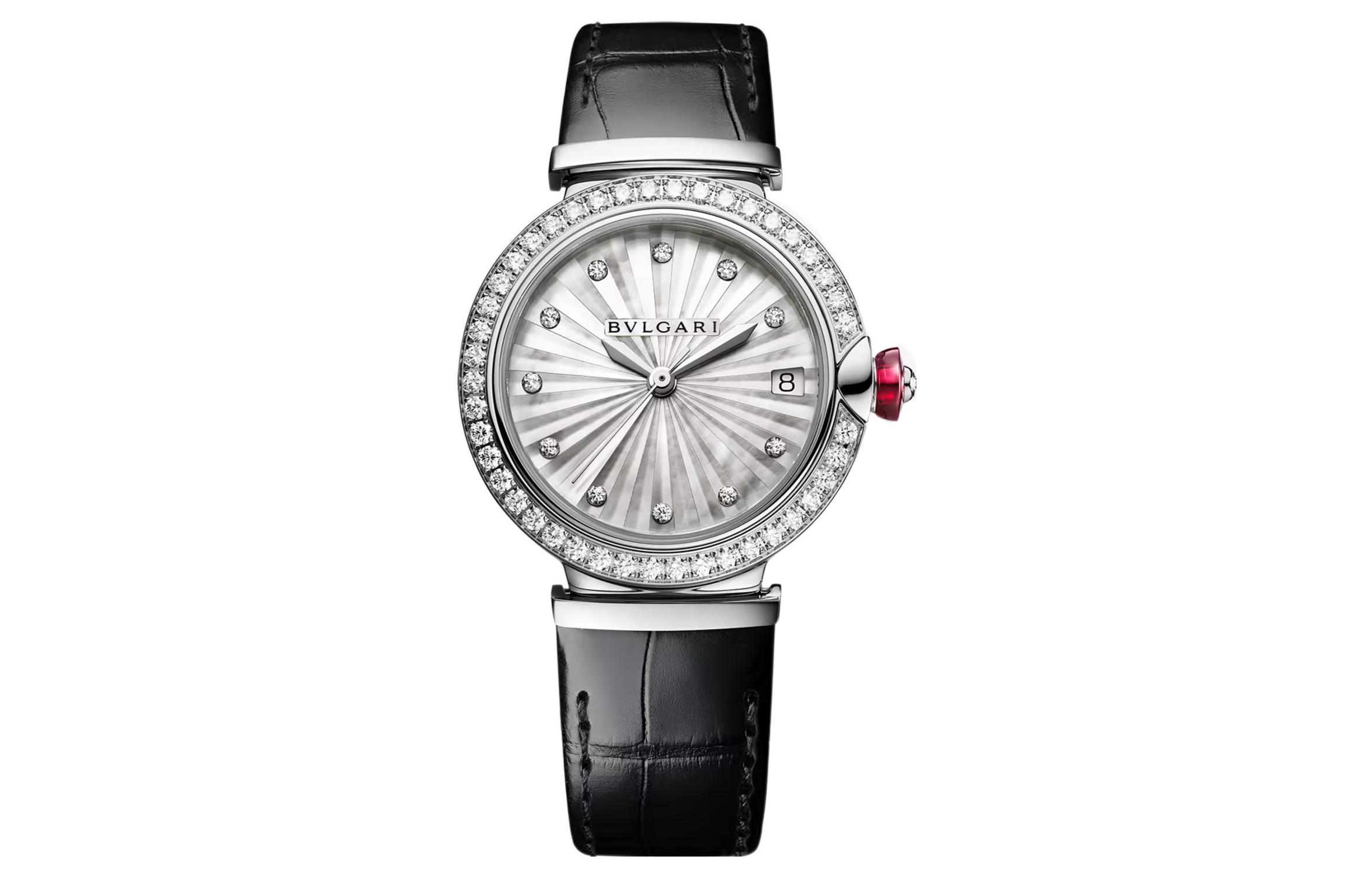 

BVLGARI Часы Wrist Watch Automatic Mechanical Movement Crocodile Leather Strap 33mm Mother of Pearl Color Watch Dial Unisex, Silver