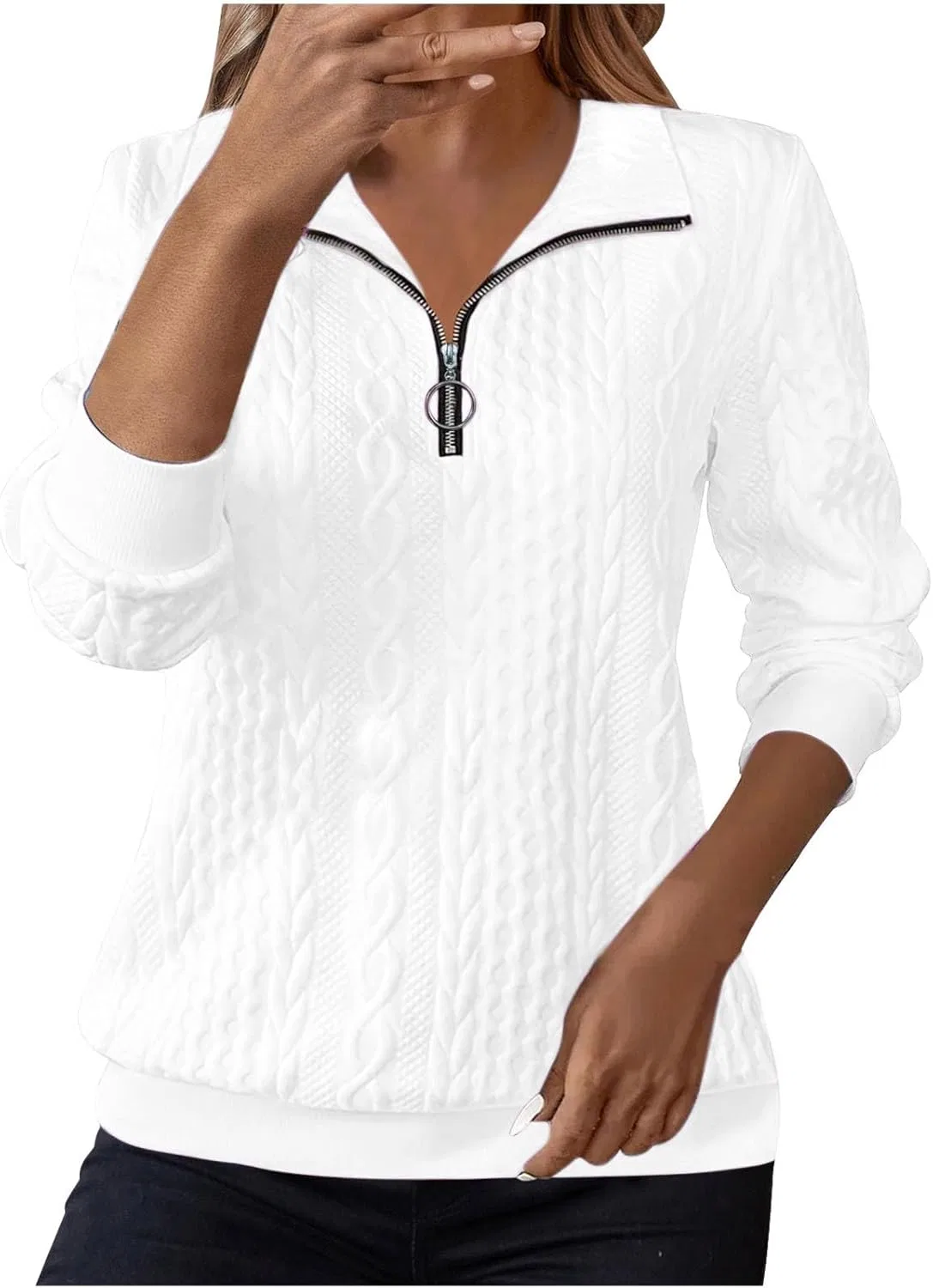 Женский свитшот Quarter Zip Collared, бренд Generic, цвет 1b-white