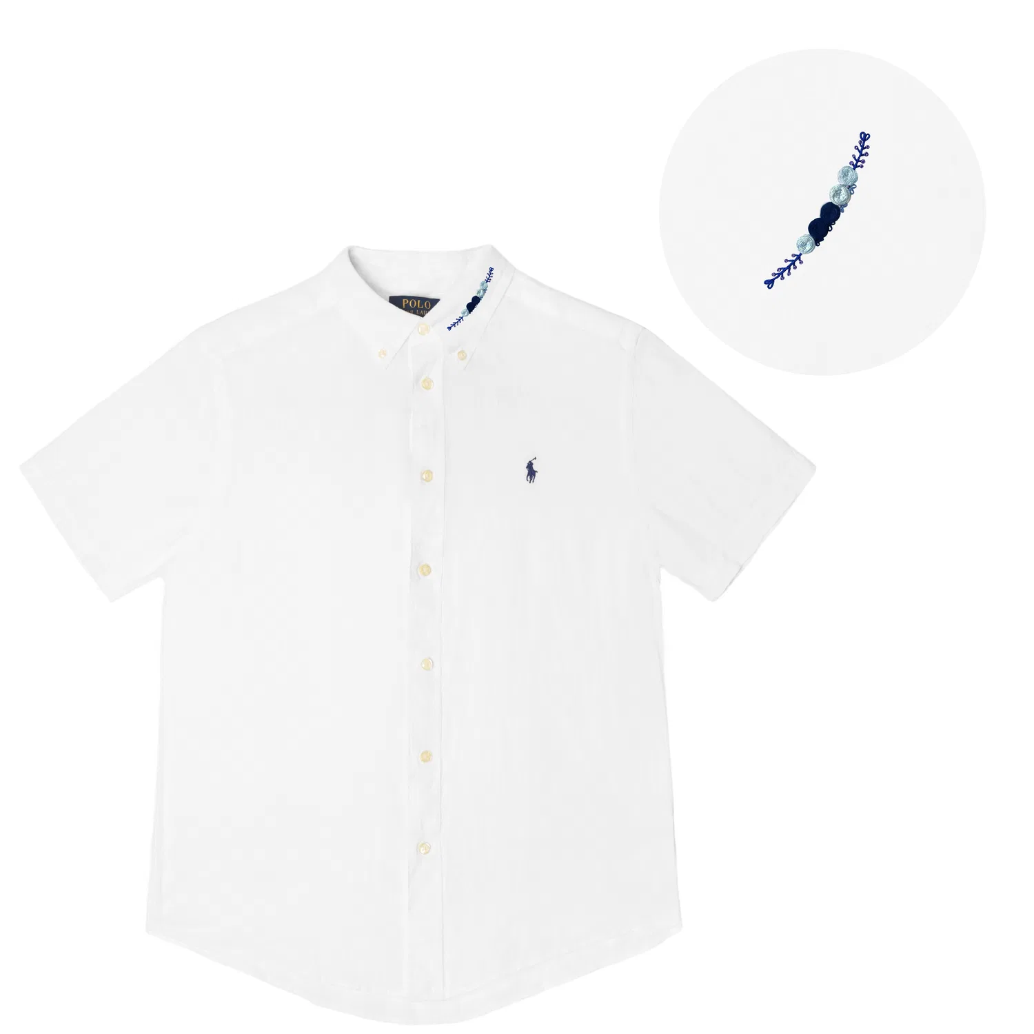 Повседневная рубашка из льна с вышивкой логотипа Polo Ralph Lauren белая — фото 3
