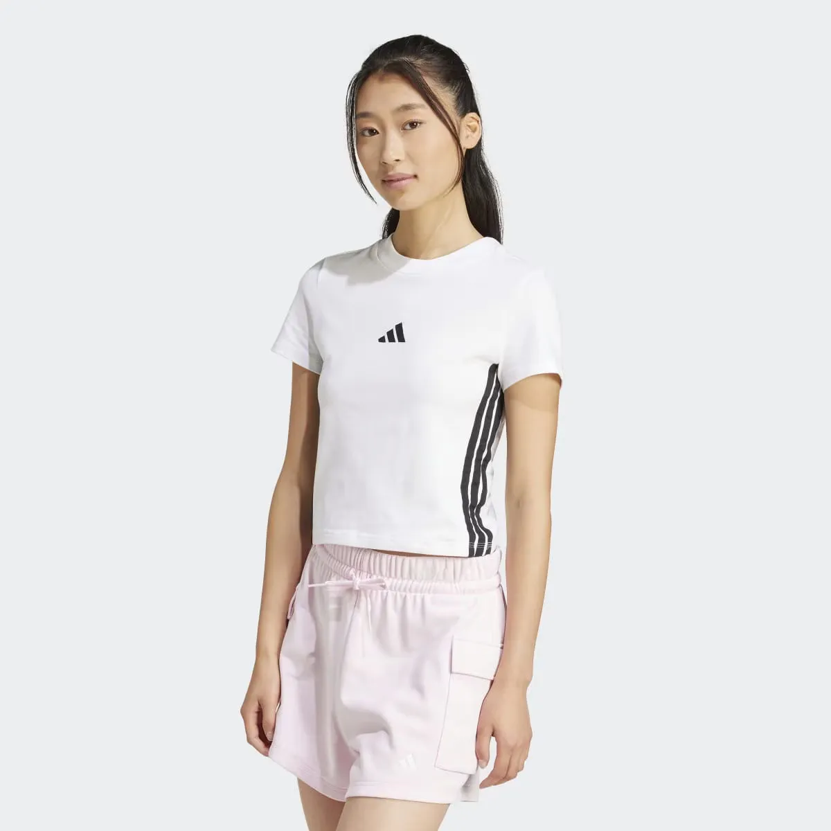 

Женская футболка Essentials Slim Baby 3 полоски Adidas, белый