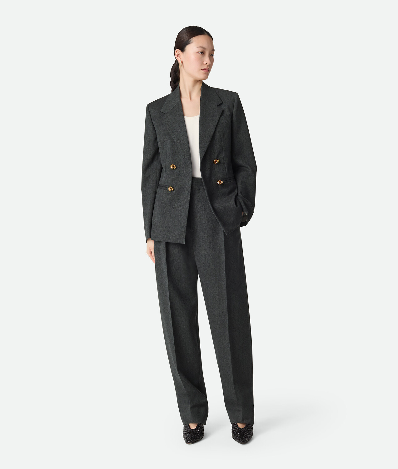Mouline wool twill jacket BOTTEGA VENETA, угольный/черный — фото 4