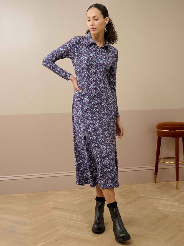 

Платье-рубашка Liberty Print из джерси Brora, Navy/Multi