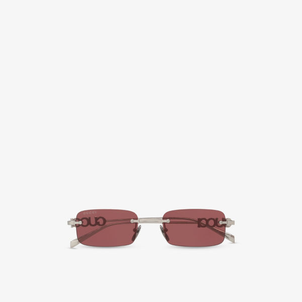 Солнцезащитные очки Gucci в металлической оправе прямоугольной формы, серебряный — фото 4
