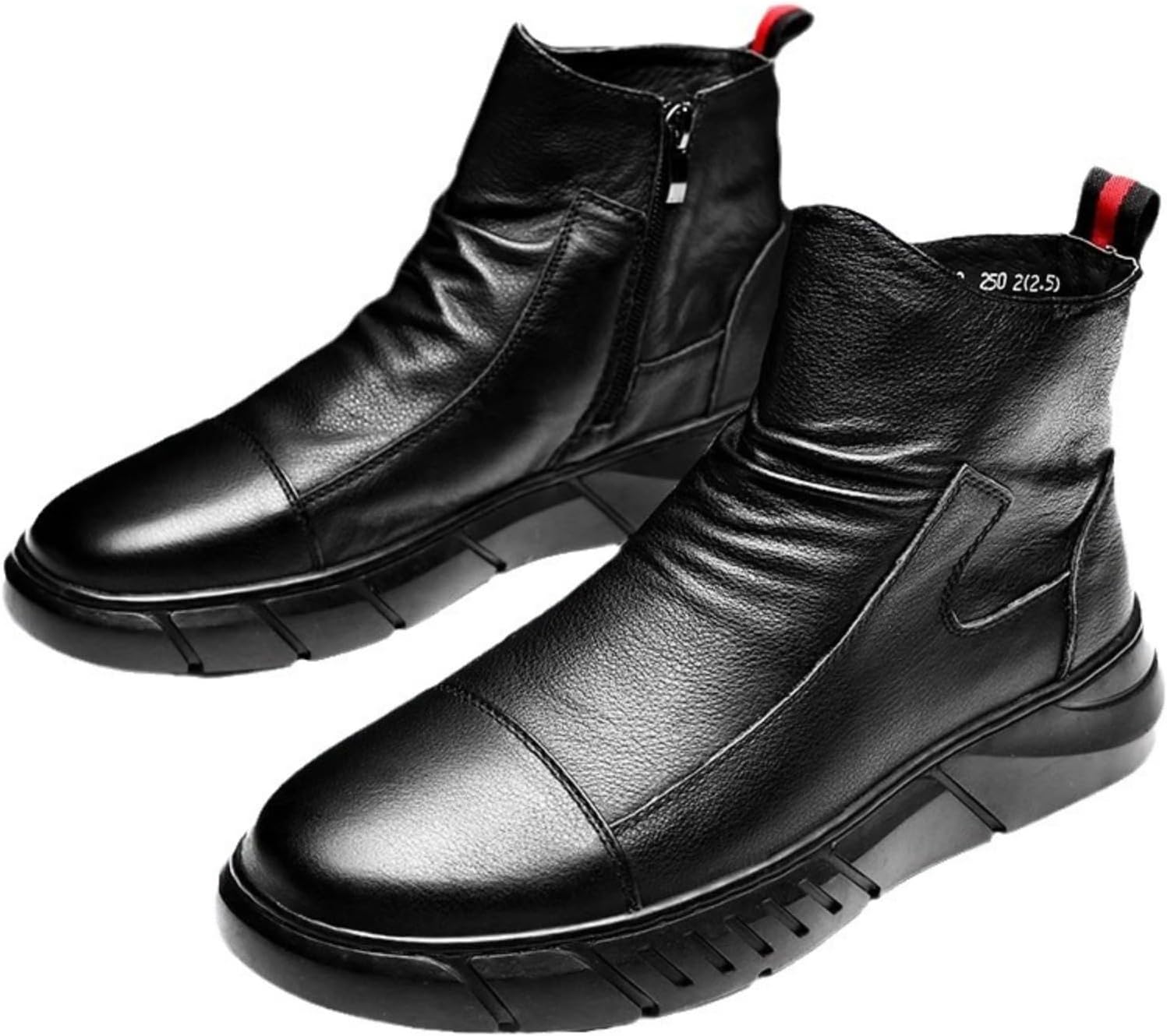 

Мужские туфли-оксфорды Azttoztto на платформе, ботинки с толстой подошвой и боковой молнией, дышащие кожаные ботинки средней высоты для мужчин, повседневная обувь с эффектом увеличения роста, черный