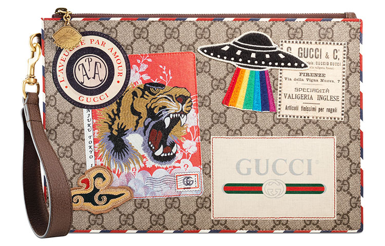 

GUCCI Холщовая сумка с кожаным клатчем мужская бежевая/эбеновая