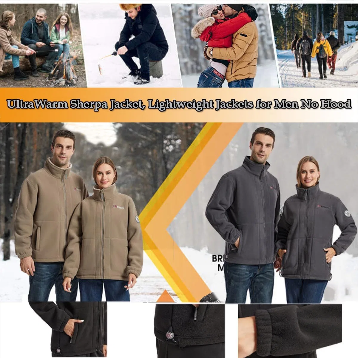 Куртка UltraWarm Sherpa, легкая куртка для мужчин без капюшона, теплая тактическая куртка на молнии из толстого бархата с карманами — фото 2