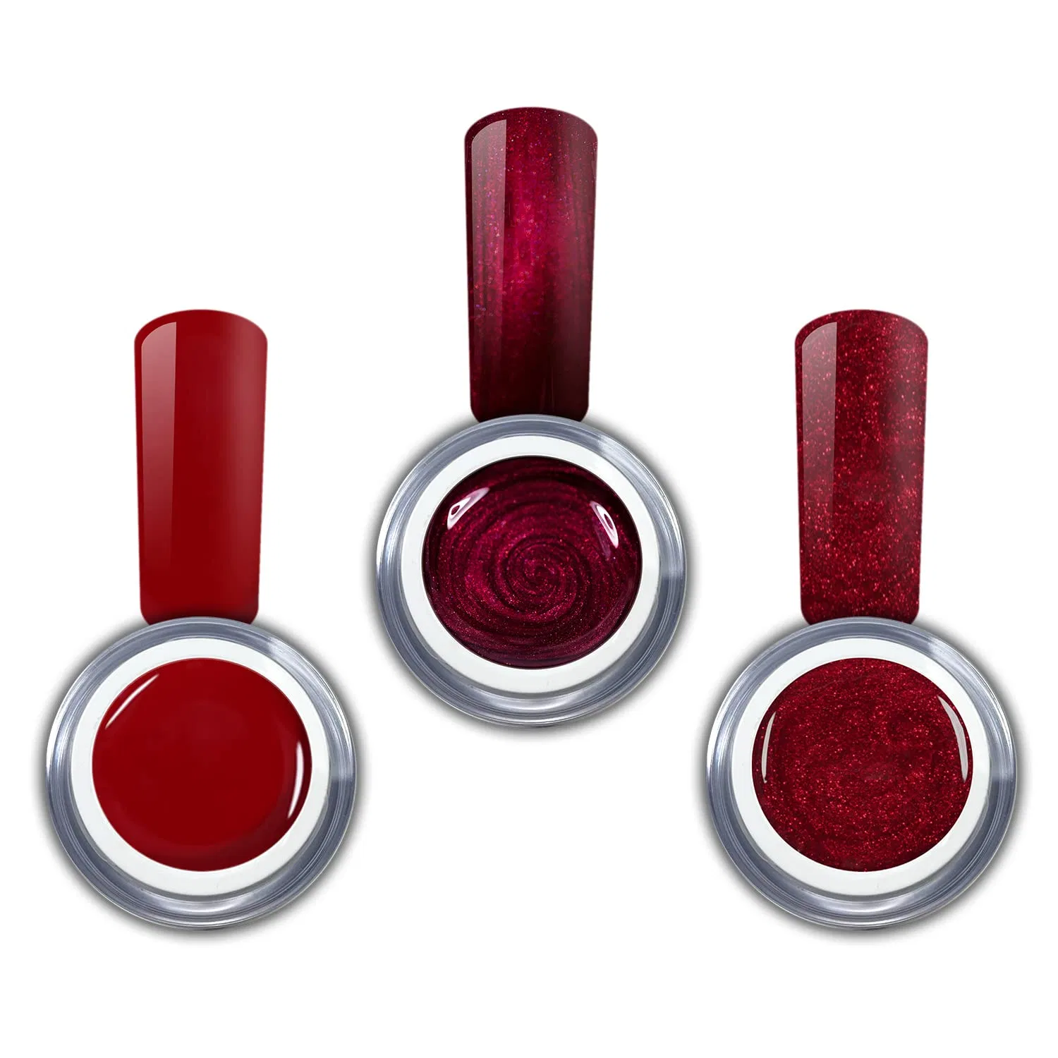 Набор цветных гель-лаков Red Stars, 3 x 5 мл, красный металлик с блестками Rm Beautynails