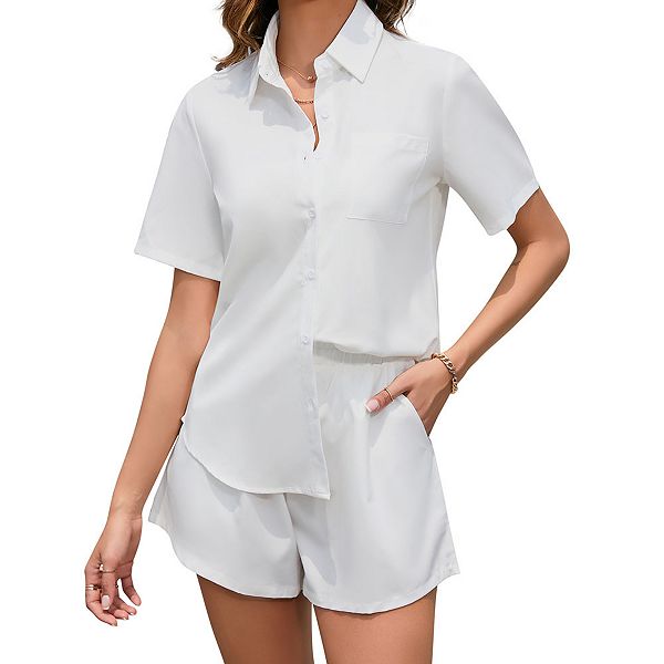 

Женский комплект с принтом: футболка с коротким рукавом и шорты Clearflower, Solid White