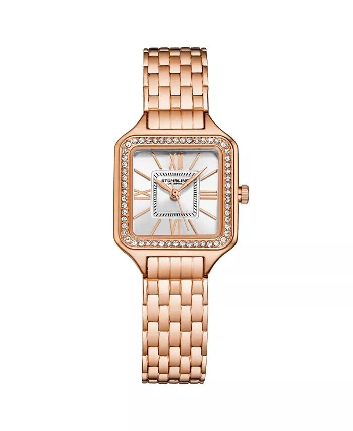 

Женские часы Symphony из нержавеющей стали розового золота, серебристый циферблат, квадратные часы 36 мм Stuhrling, розовый