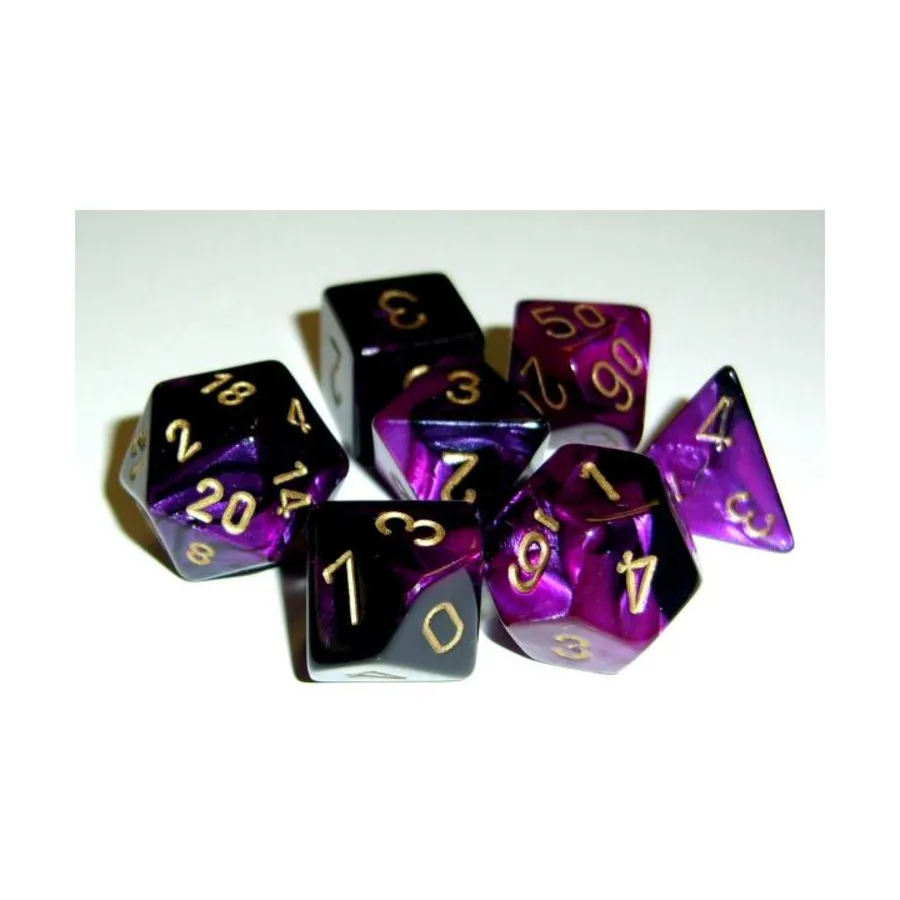 

Полиэфирный комплект: черный и фиолетовый с золотом (7), Dice - Gemini - Poly Sets (Chessex)
