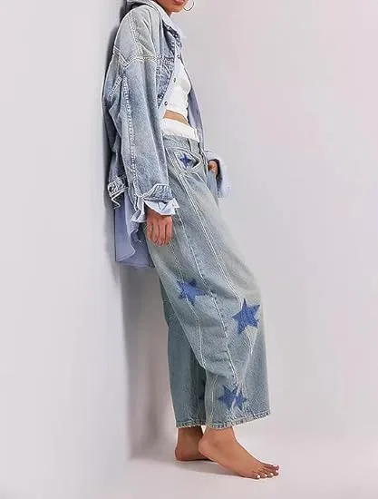 Джинсы с принтом, Barrel Jeans, Синяя звезда — фото 2