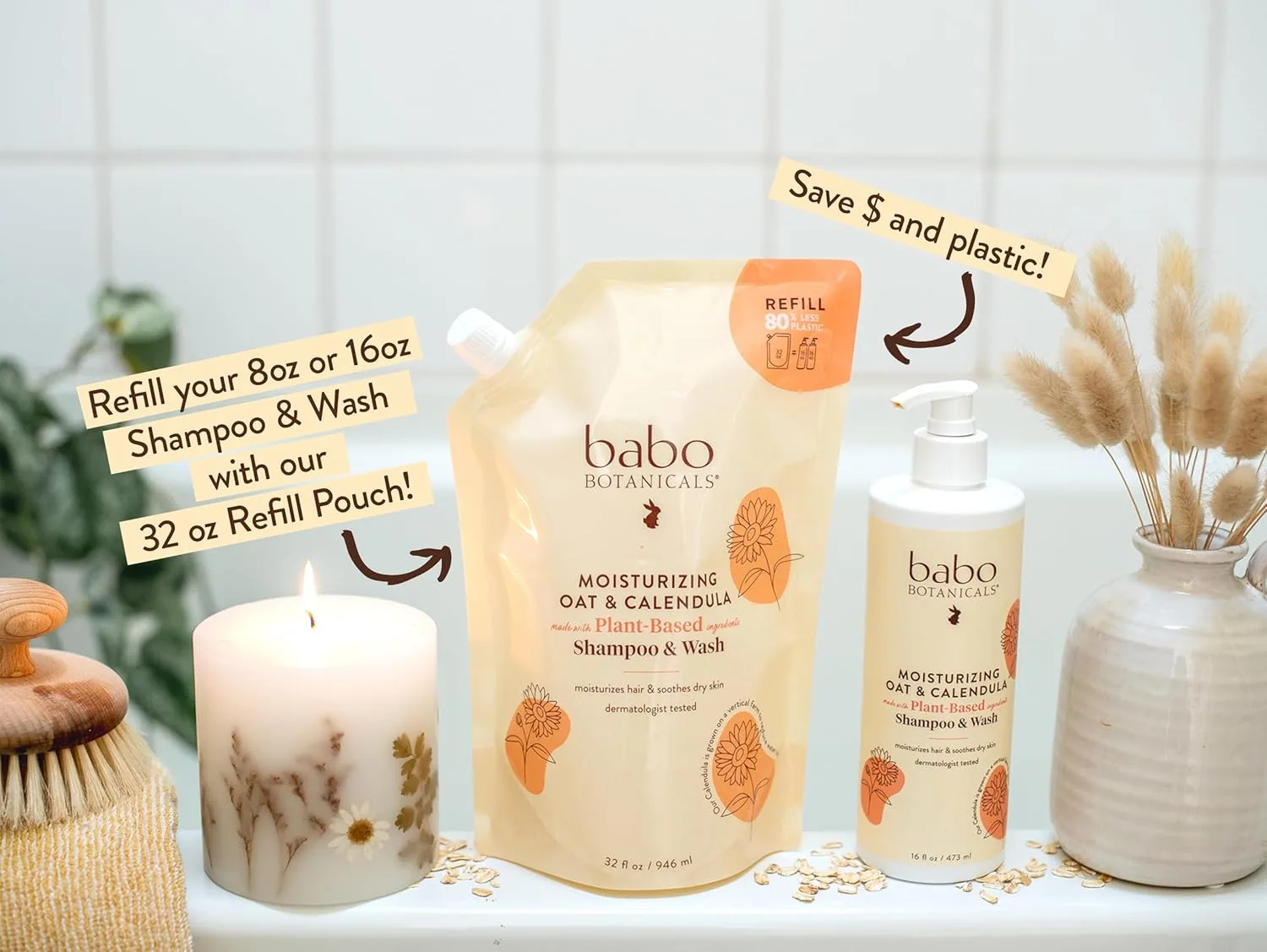 Babo Botanicals Moisturizing Oat & Calendula 2-in-1 шампунь и гель для душа - мягкое очищение для сухой или чувствительной кожи - безопасно для малышей, детей и всей семьи - легкий аромат - Vegan 946 мл (1 шт.) — фото 4