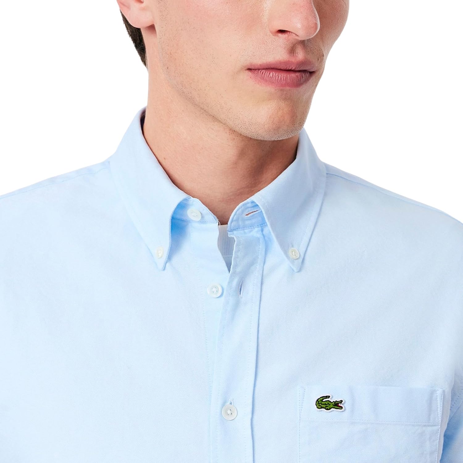 Мужская рубашка Lacoste из основной коллекции, стандартного кроя, с коротким рукавом, однотонная., White/Overview — фото 2