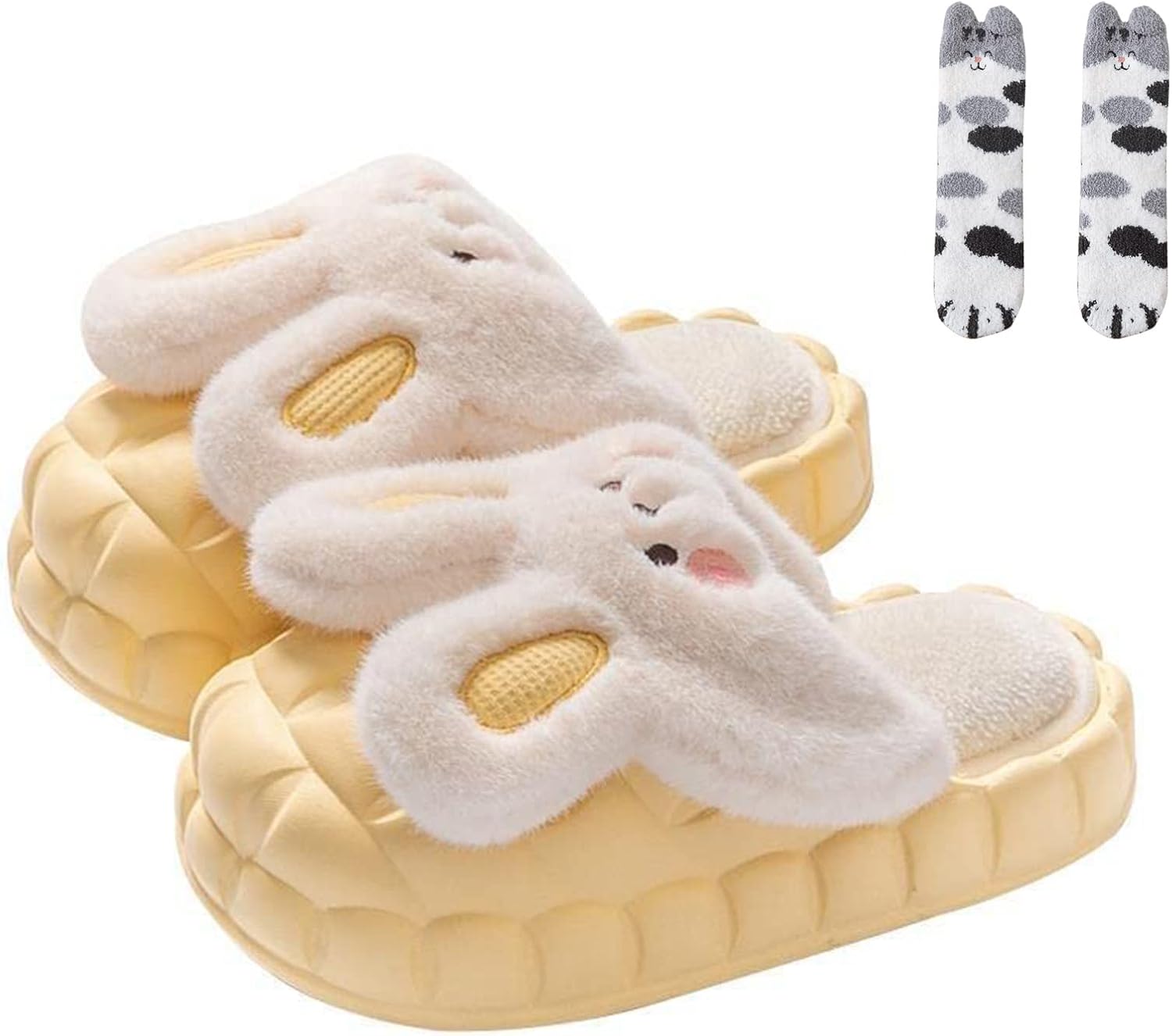 

Женские плюшевые тапочки-зайчики, милые тапочки с животными, съемные теплые и удобные хлопковые тапочки, домашние тапочки унисекс Ainijia&Holo, желтый