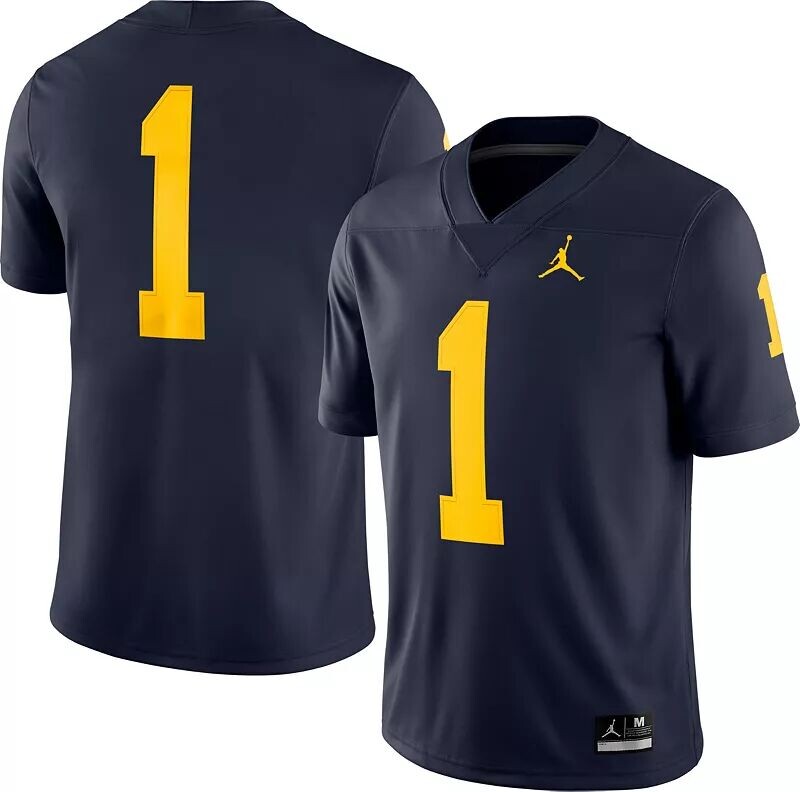 

Jordan Мужская футбольная майка Nike Michigan Wolverines #1 синего цвета Dri-FIT Game