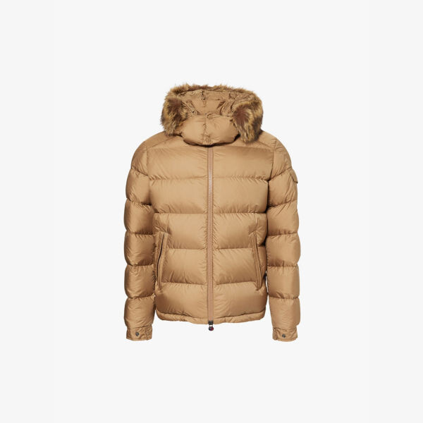 

Куртка-Мех со съемным капюшоном и фирменной нашивкой Moncler, коричневый