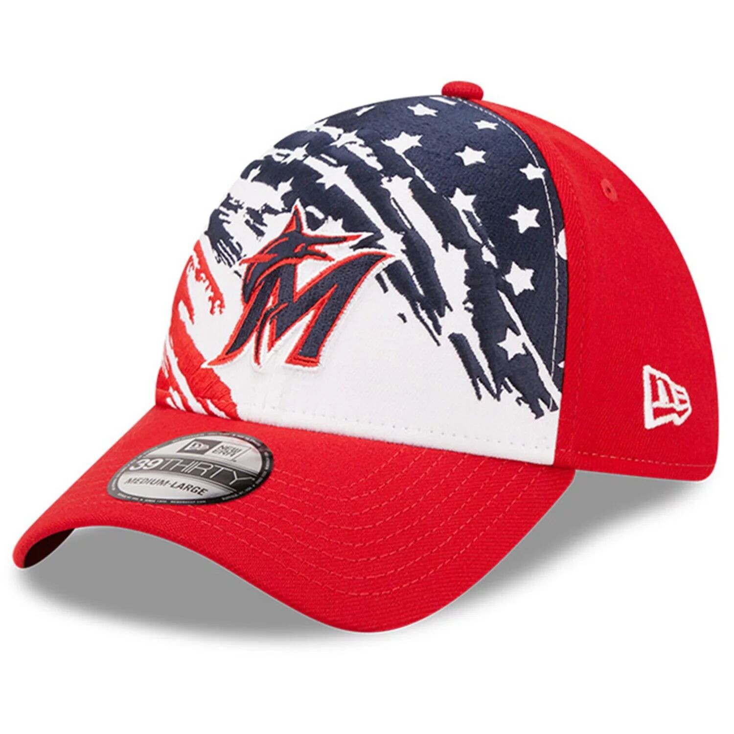 

Мужская кепка New Era Red Miami Marlins 2022, 4 июля, 39THIRTY Flex Hat