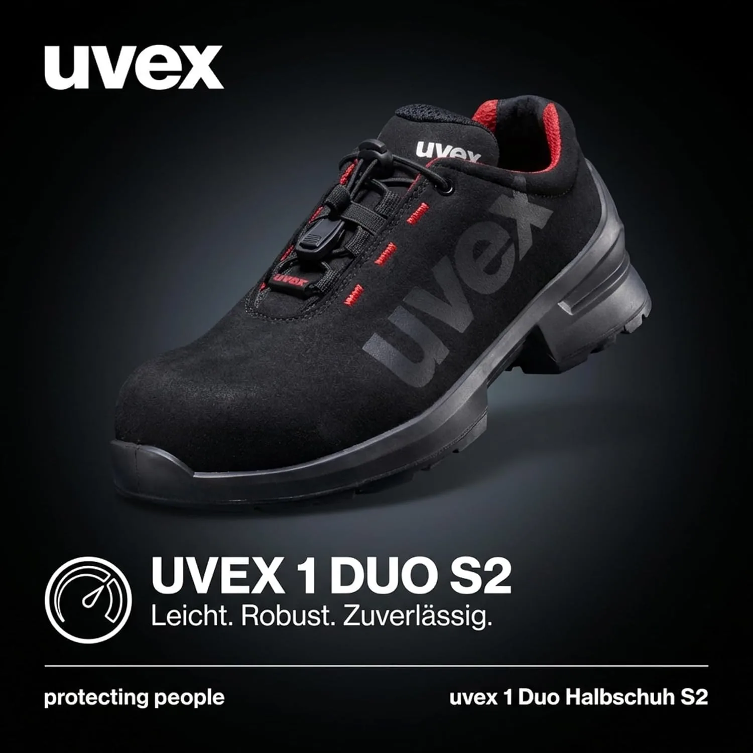 Uvex 1 Duo Low Shoe S2 - защитная обувь для работы в условиях легкой нагрузки - спортивная, легкая и гибкая, черный/красный — фото 2