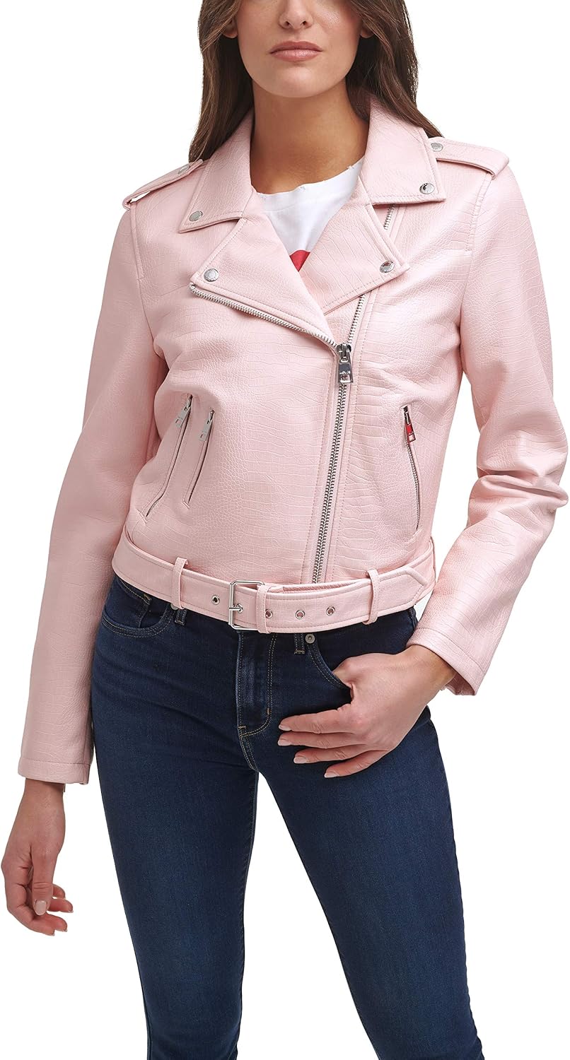 

Levi's Женская куртка-косуха из искусственной кожи с поясом, Blush Croc