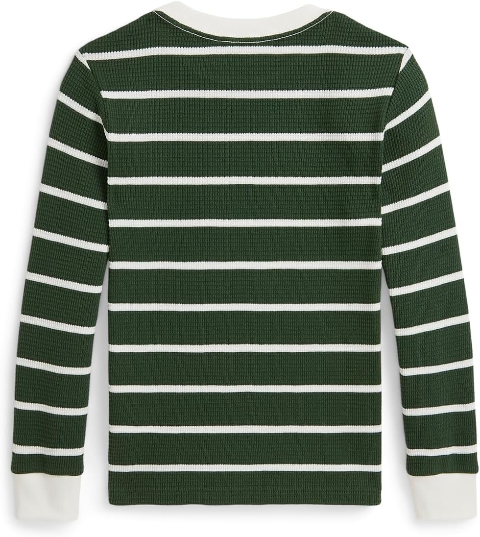 Футболка из хлопка с длинным рукавом в полоску и вафельным узором Polo Ralph Lauren Kids, Bottle Green/Trophy Cream — фото 2