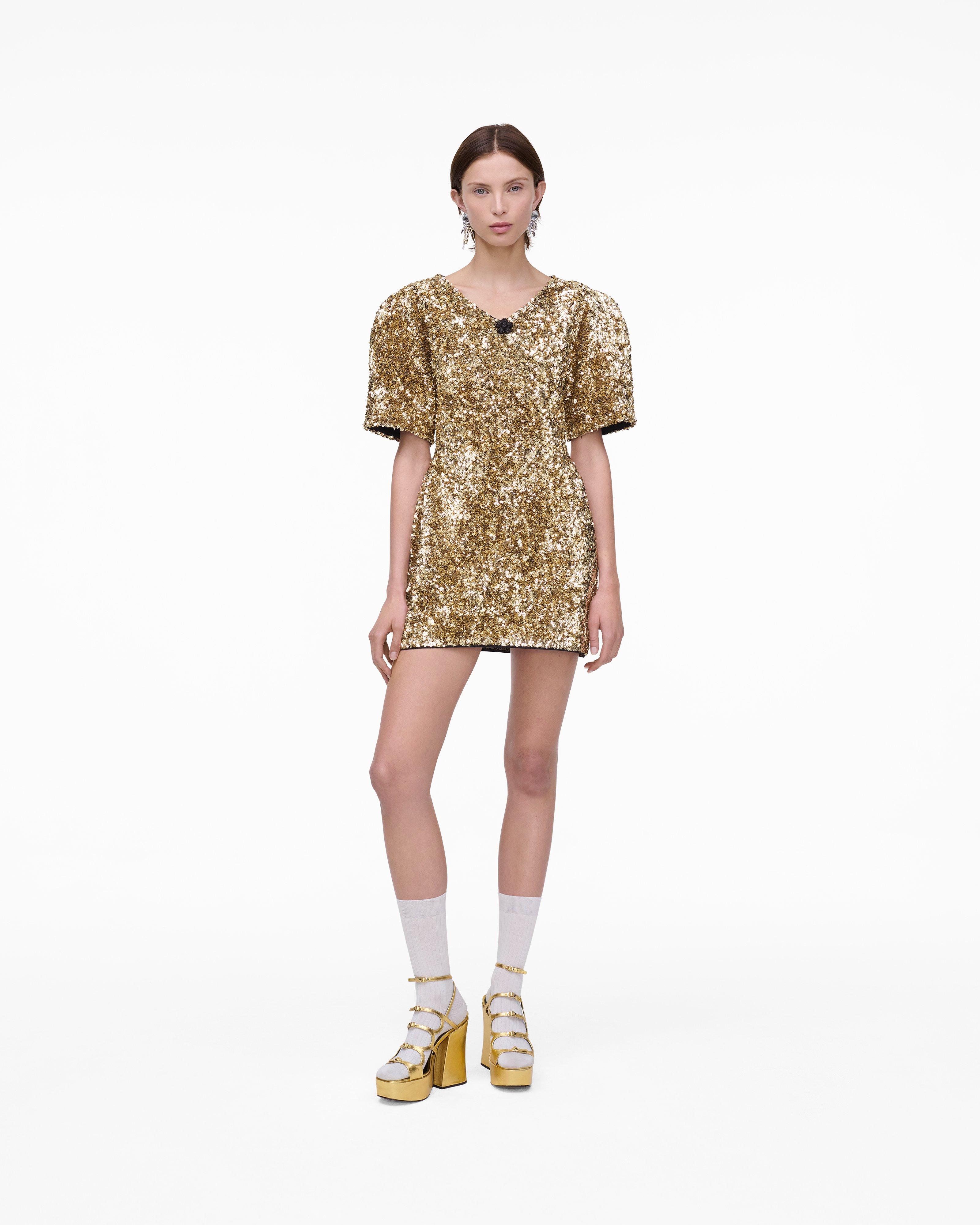 

Трикотажное платье с V-образным вырезом и пайетками Marc Jacobs, золотой
