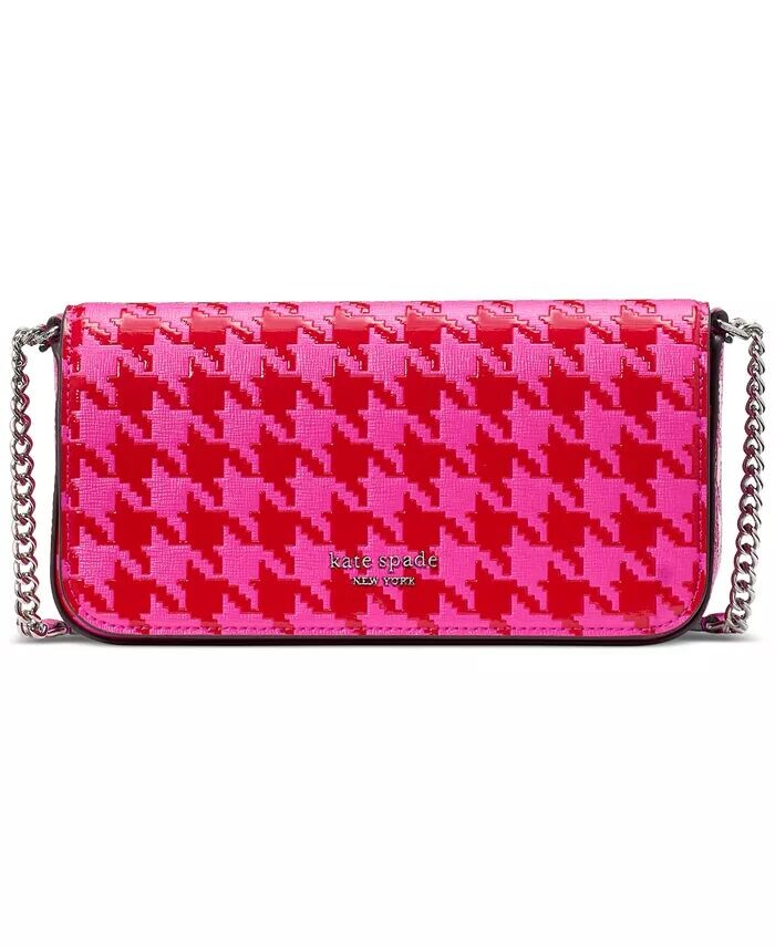 

Кошелек Devin из сафьяновой кожи с цепочкой и клапаном "гусиные лапки" Kate Spade New York, розовый