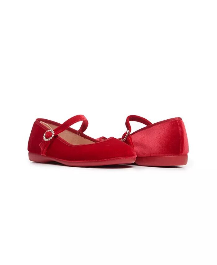 Girls Holiday Velvet Mary Janes in Red Childrenchic, красный — фото 3