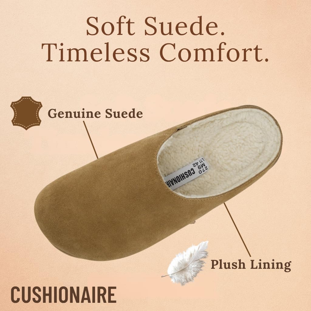 Мужские тапочки CUSHIONAIRE Heath из настоящей замши - уютные домашние сабо с искусственным мехом и ортопедической подошвой с эффектом памяти, для дома и улицы, коричневый — фото 4