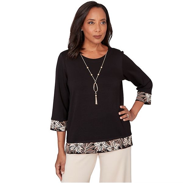 

Женский топ с цветочной отделкой и ожерельем Alfred Dunner